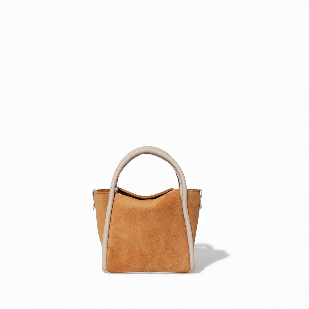 Mini Serena Satchel Crossbody in Cuoio Italian Leather Backed Suede with Lamb Italian Buffalo Cowhide