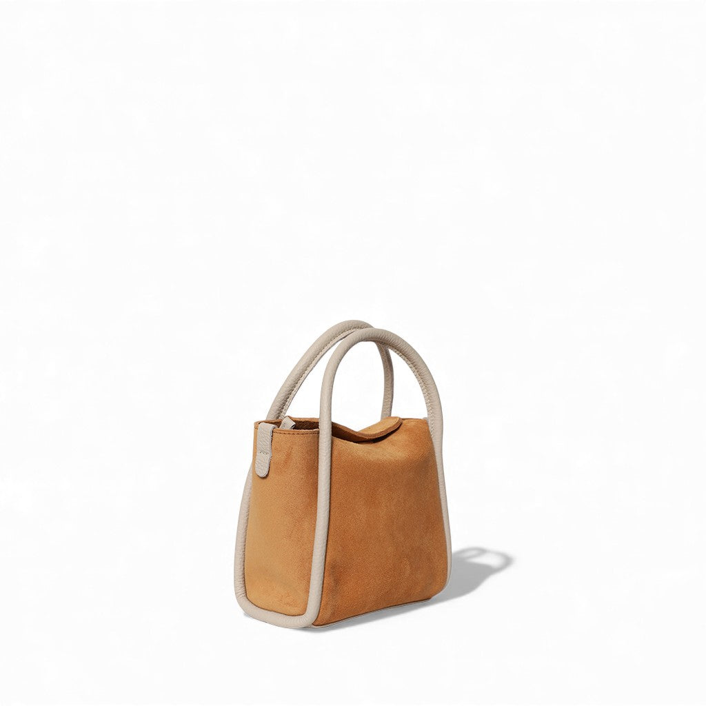 Mini Serena Satchel Crossbody in Cuoio Italian Leather Backed Suede with Lamb Italian Buffalo Cowhide