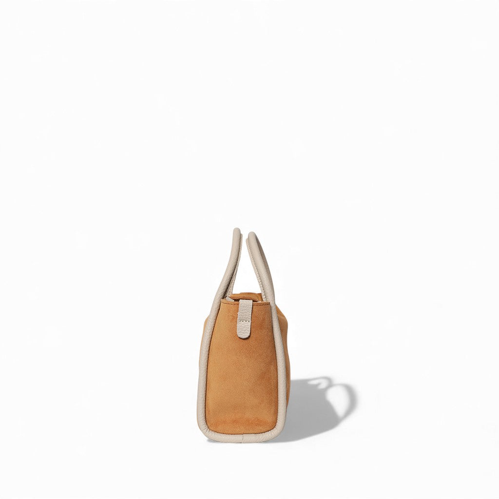 Mini Serena Satchel Crossbody in Cuoio Italian Leather Backed Suede with Lamb Italian Buffalo Cowhide