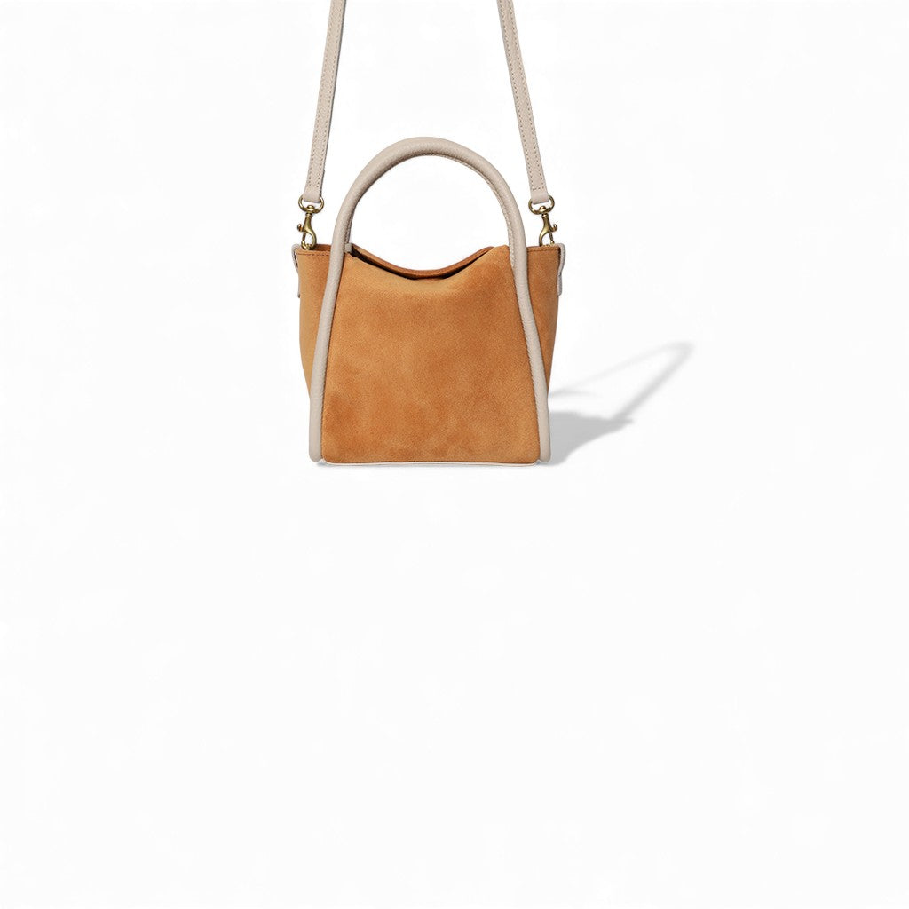 Mini Serena Satchel Crossbody in Cuoio Italian Leather Backed Suede with Lamb Italian Buffalo Cowhide