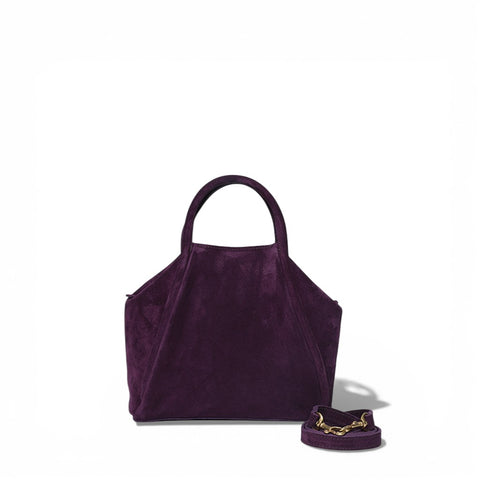 Taya Top Handle Crossbody in Aubergine Italian Leather Backed Suede