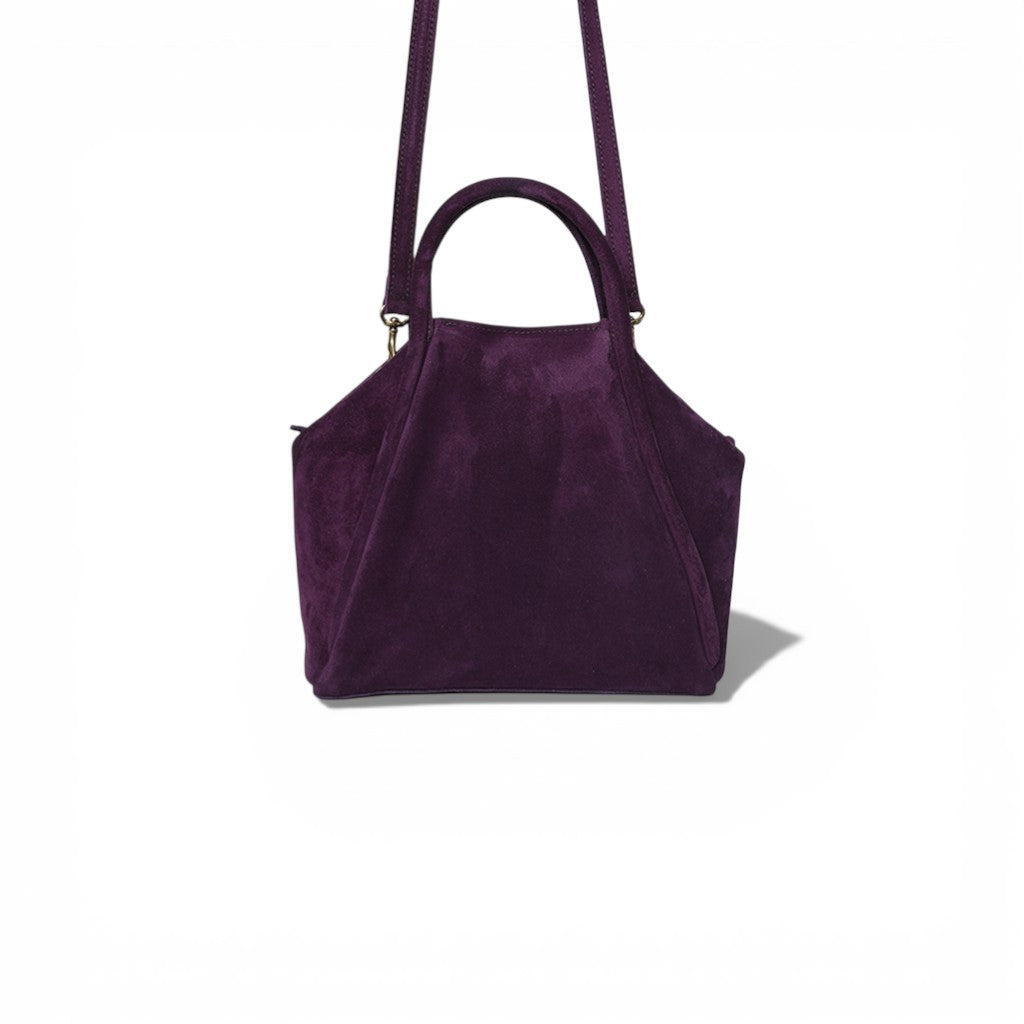 Taya Top Handle Crossbody in Aubergine Italian Leather Backed Suede