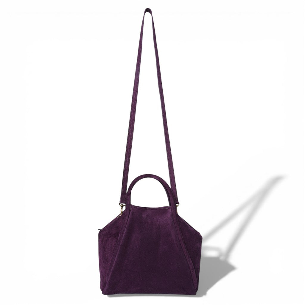 Taya Top Handle Crossbody in Aubergine Italian Leather Backed Suede