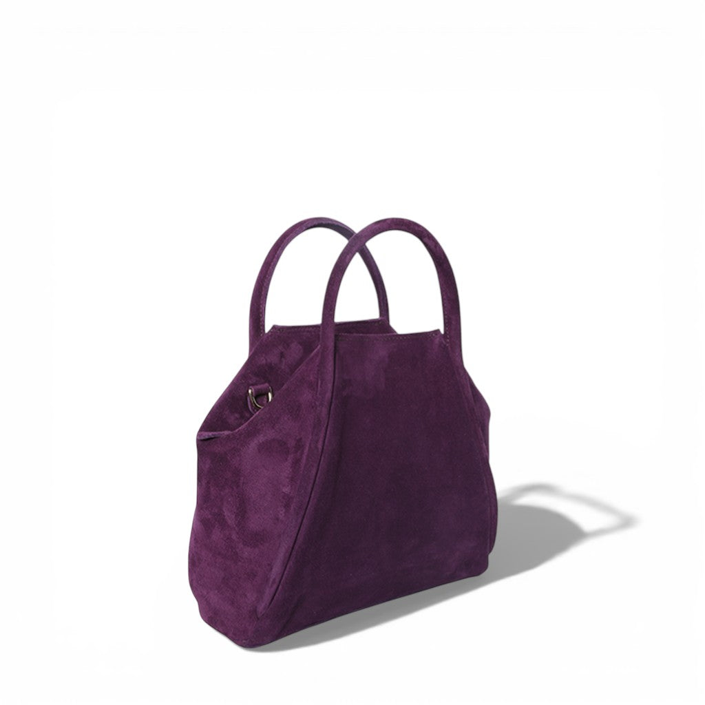 Taya Top Handle Crossbody in Aubergine Italian Leather Backed Suede