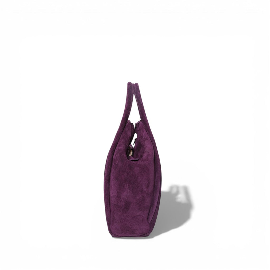 Taya Top Handle Crossbody in Aubergine Italian Leather Backed Suede