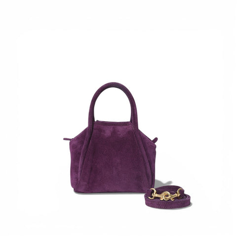 Mini Taya Top Handle Crossbody in Aubergine Italian Leather Backed Suede