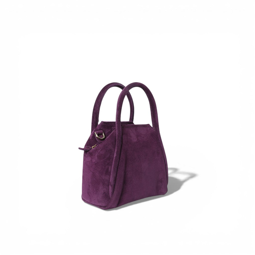 Mini Taya Top Handle Crossbody in Aubergine Italian Leather Backed Suede