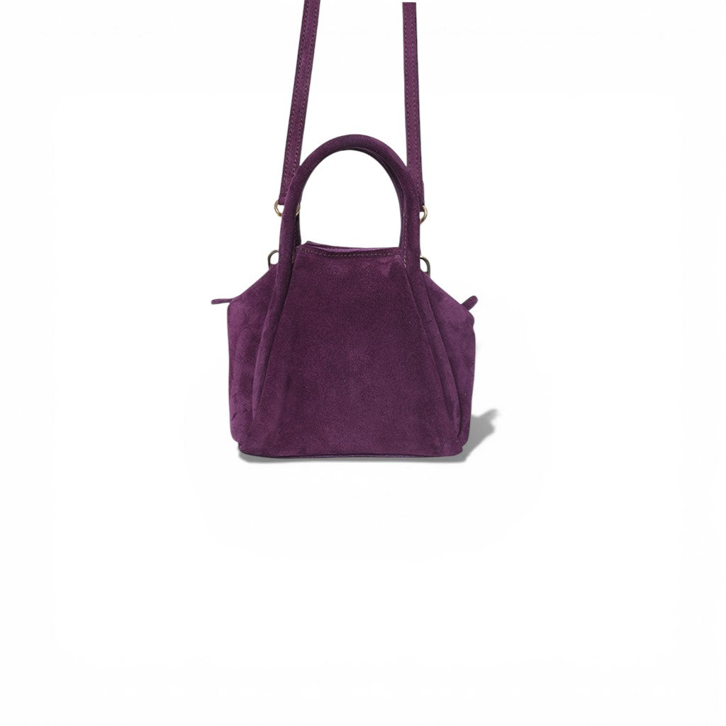 Mini Taya Top Handle Crossbody in Aubergine Italian Leather Backed Suede
