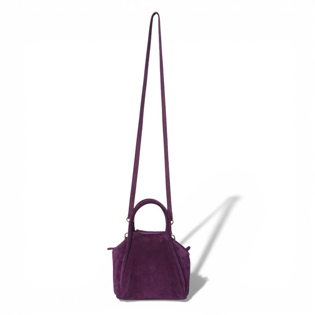 Mini Taya Top Handle Crossbody in Aubergine Italian Leather Backed Suede