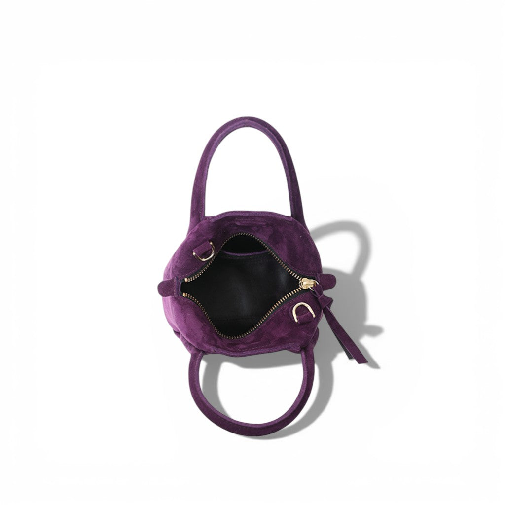 Mini Taya Top Handle Crossbody in Aubergine Italian Leather Backed Suede