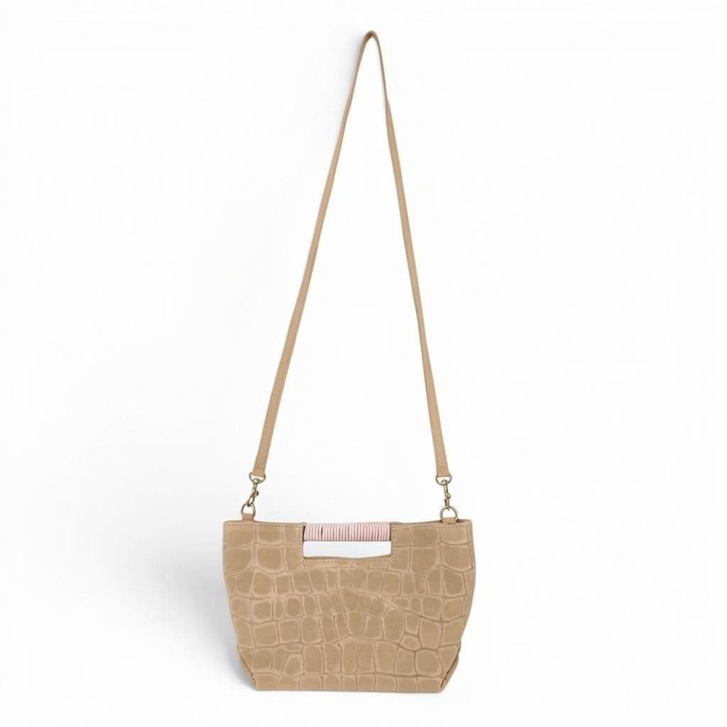 Mini Ella Wrapped Handle Crossbody in Ecru Italian Croco-Embossed Suede