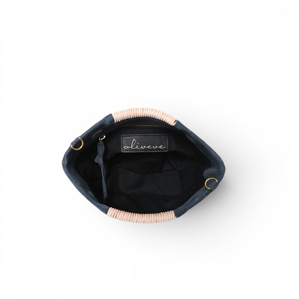 Mini Ella Wrapped Handle Crossbody in Navy Italian Croco-Embossed Suede