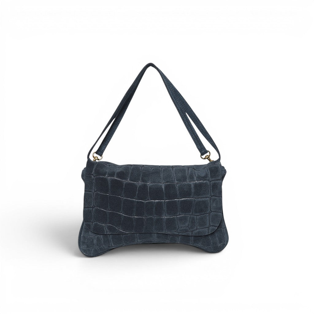 Cecilia Crossbody Clutch in Navy Italian Croco-Embossed Suede