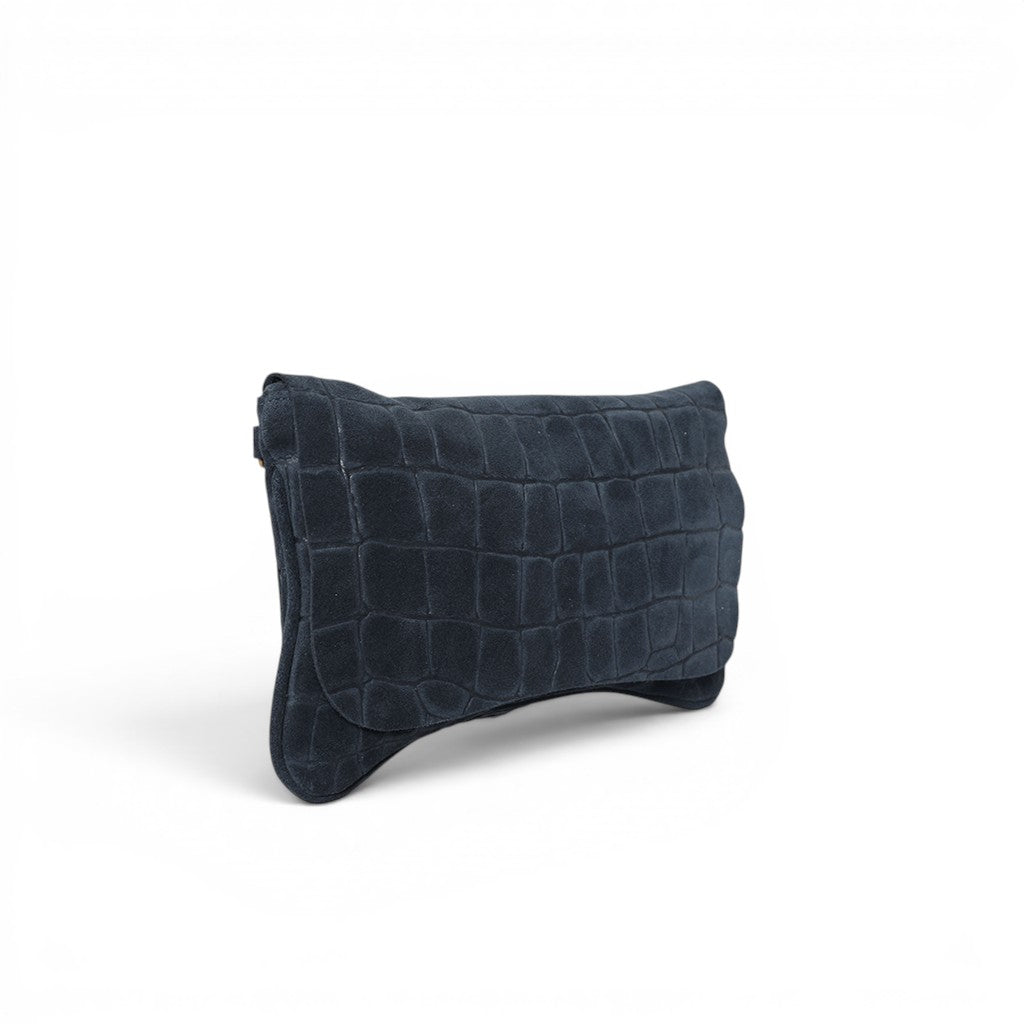 Cecilia Crossbody Clutch in Navy Italian Croco-Embossed Suede