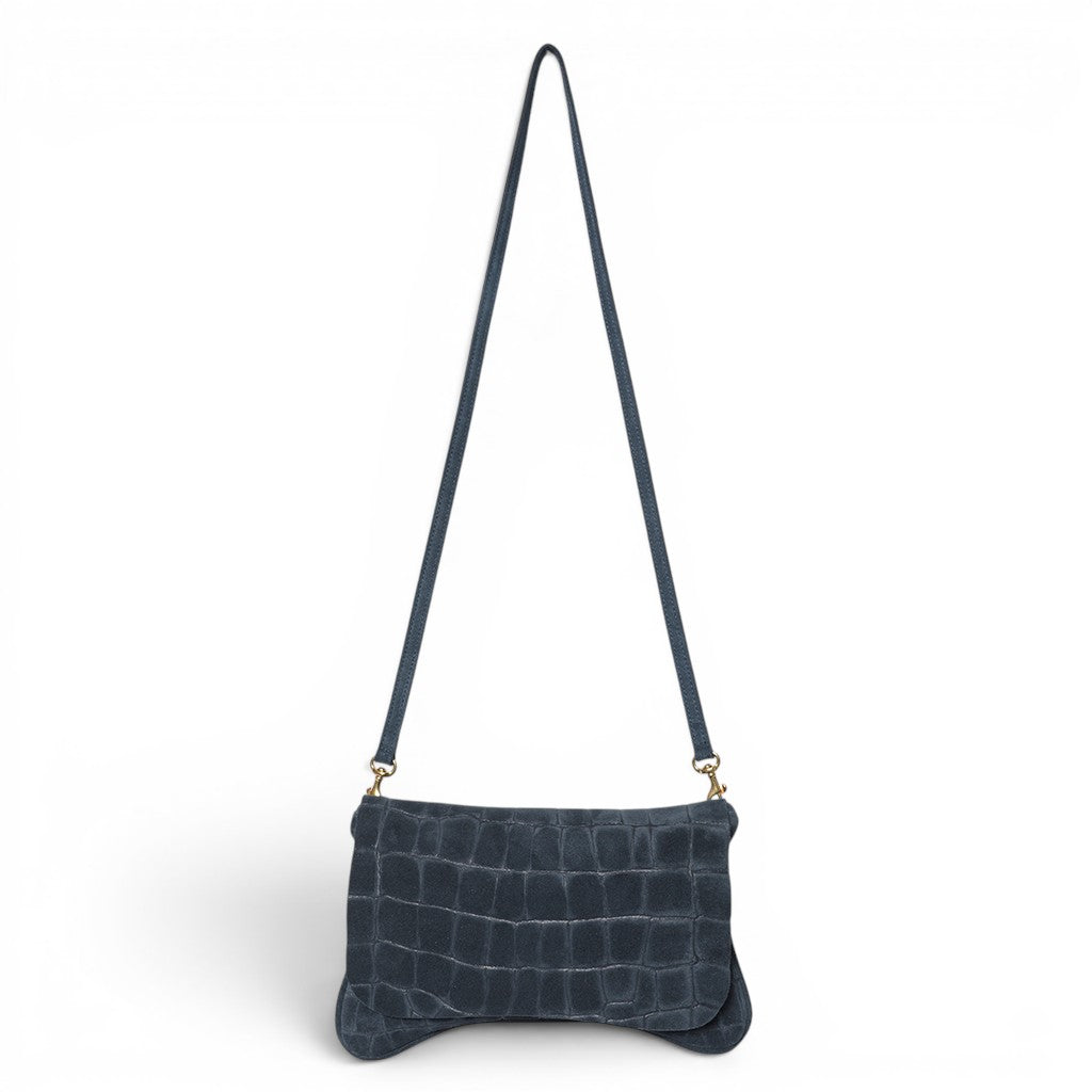 Cecilia Crossbody Clutch in Navy Italian Croco-Embossed Suede