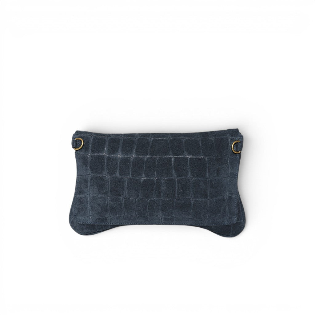 Cecilia Crossbody Clutch in Navy Italian Croco-Embossed Suede