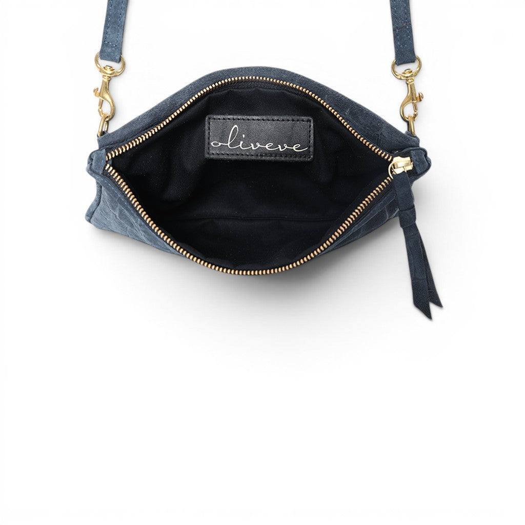 Cecilia Crossbody Clutch in Navy Italian Croco-Embossed Suede