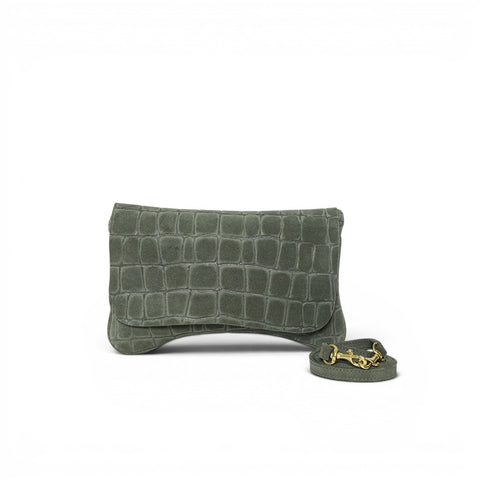 Cecilia Crossbody Clutch in Moss Italian Croco-Embossed Suede