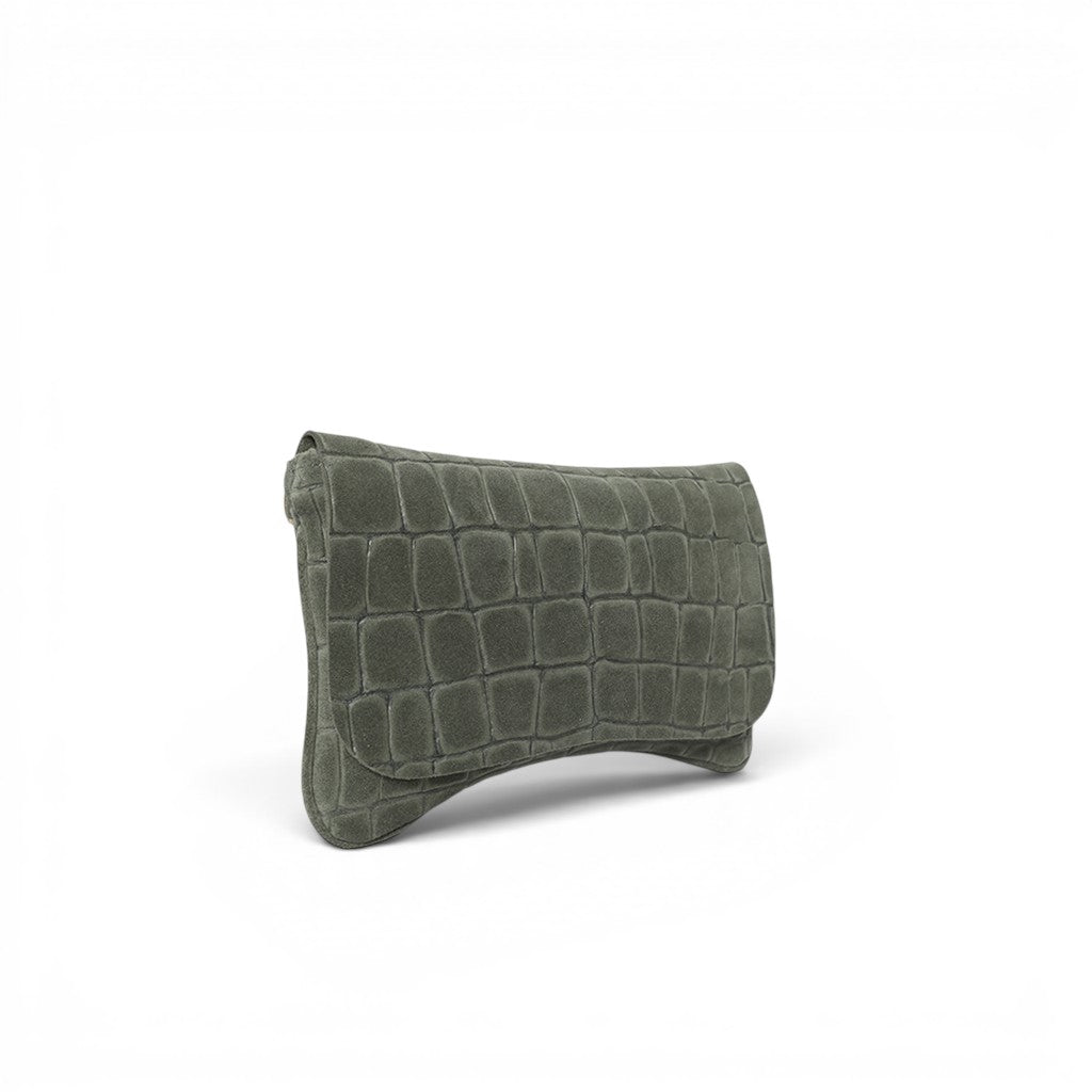 Cecilia Crossbody Clutch in Moss Italian Croco-Embossed Suede