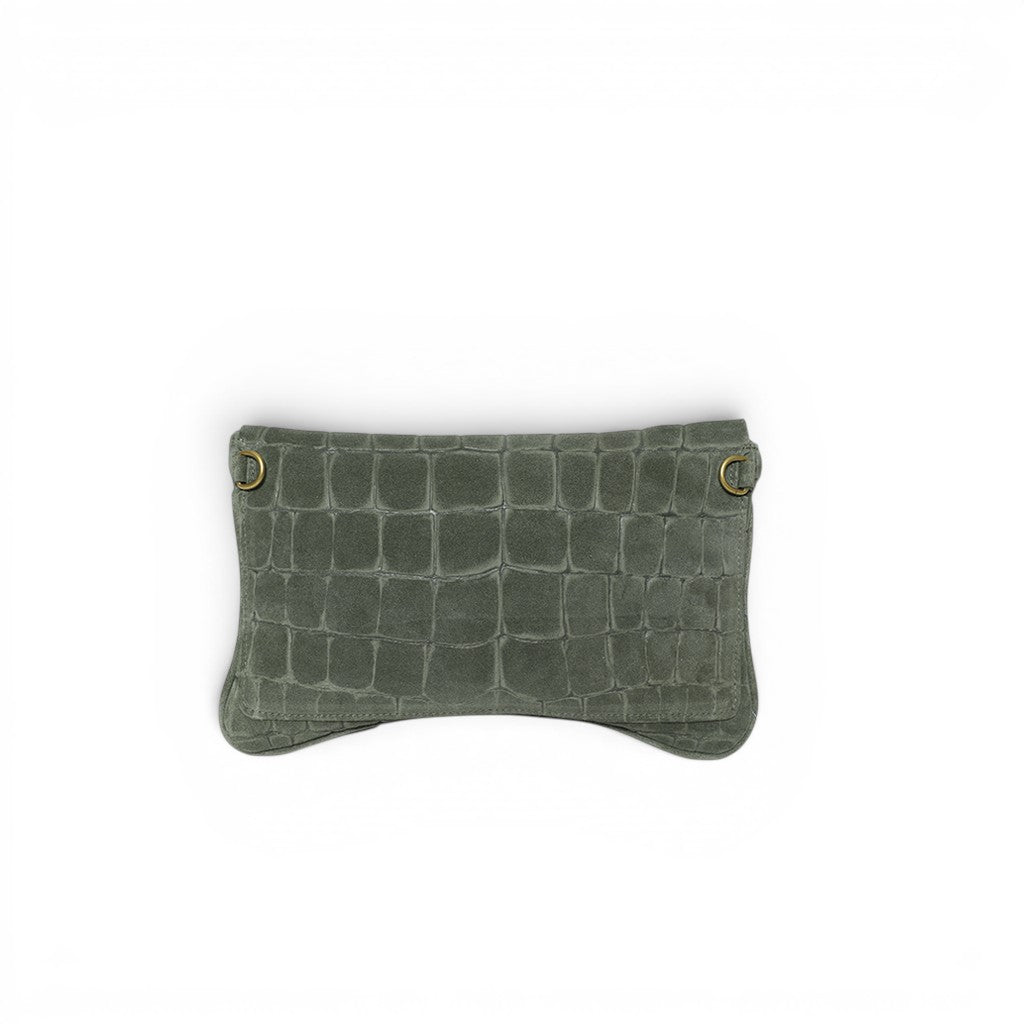 Cecilia Crossbody Clutch in Moss Italian Croco-Embossed Suede