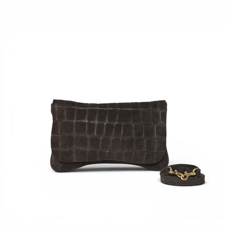Cecilia Crossbody Clutch in Truffle Italian Croco-Embossed Suede