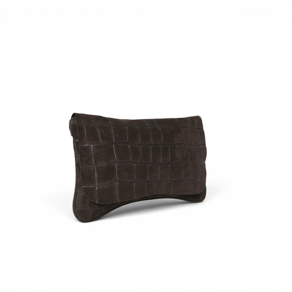Cecilia Crossbody Clutch in Truffle Italian Croco-Embossed Suede