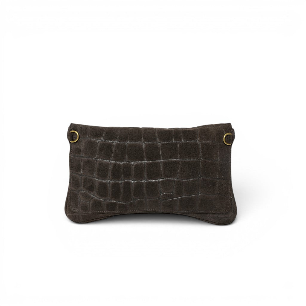 Cecilia Crossbody Clutch in Truffle Italian Croco-Embossed Suede