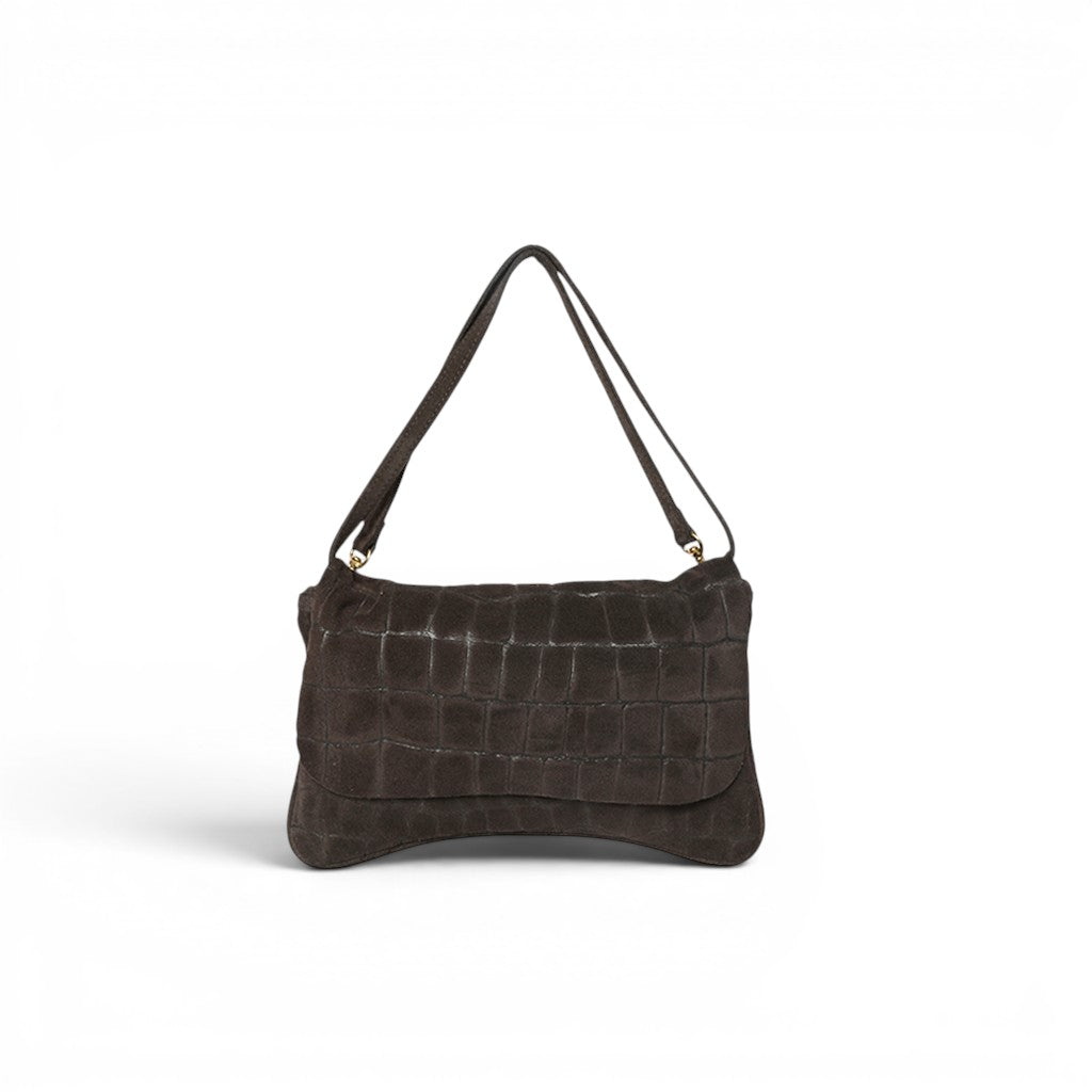 Cecilia Crossbody Clutch in Truffle Italian Croco-Embossed Suede