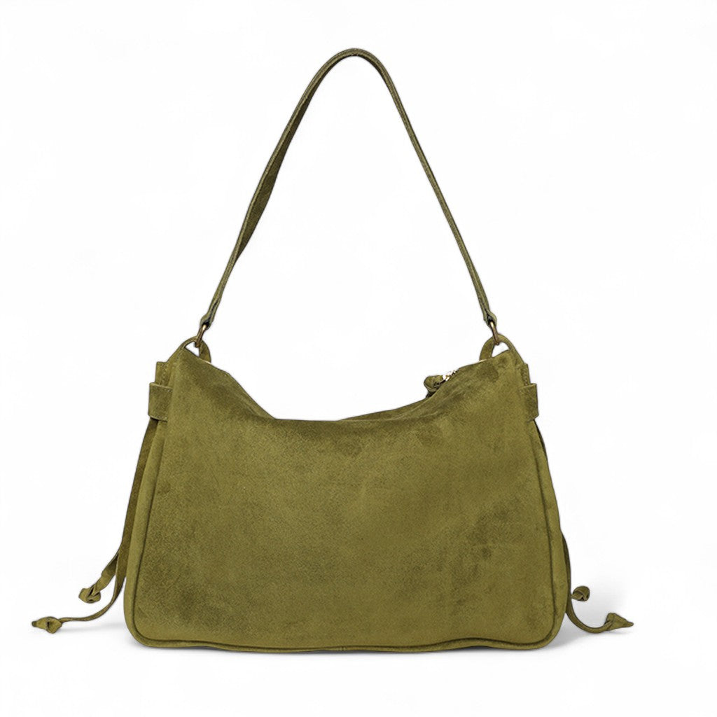 Reese Large Slouchy Shoulder in Avocado Italian Leather Backed Suede