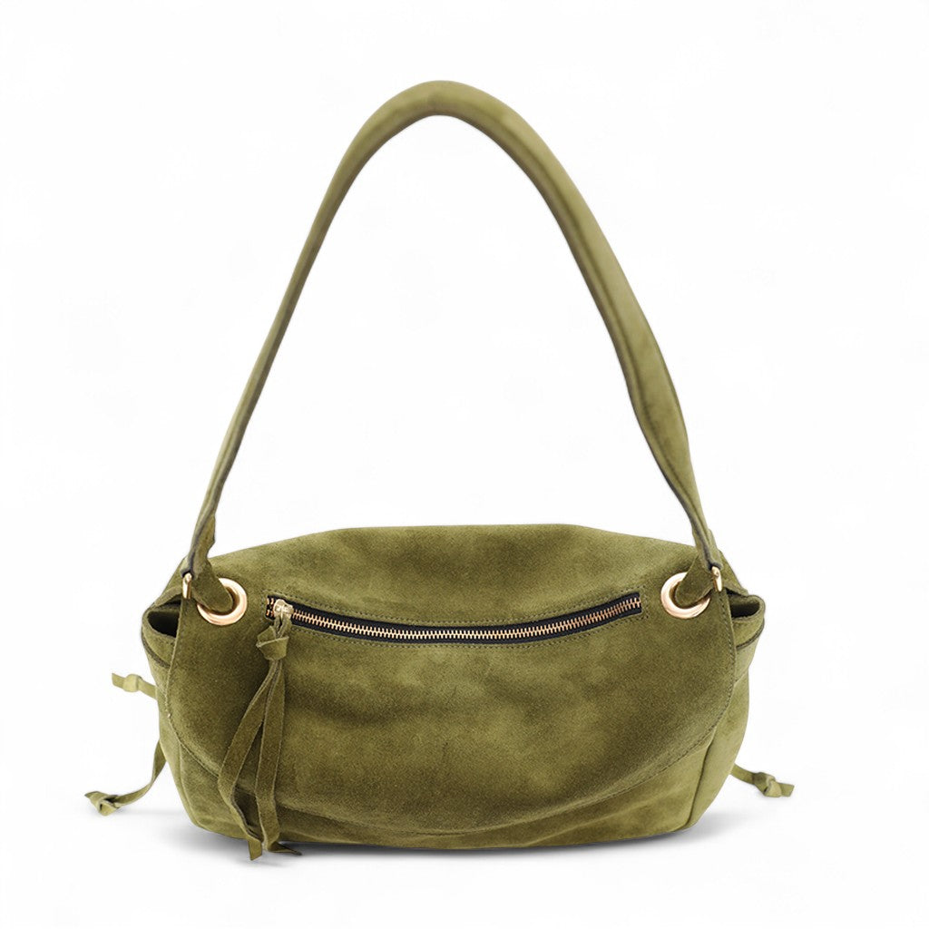 Reese Large Slouchy Shoulder in Avocado Italian Leather Backed Suede