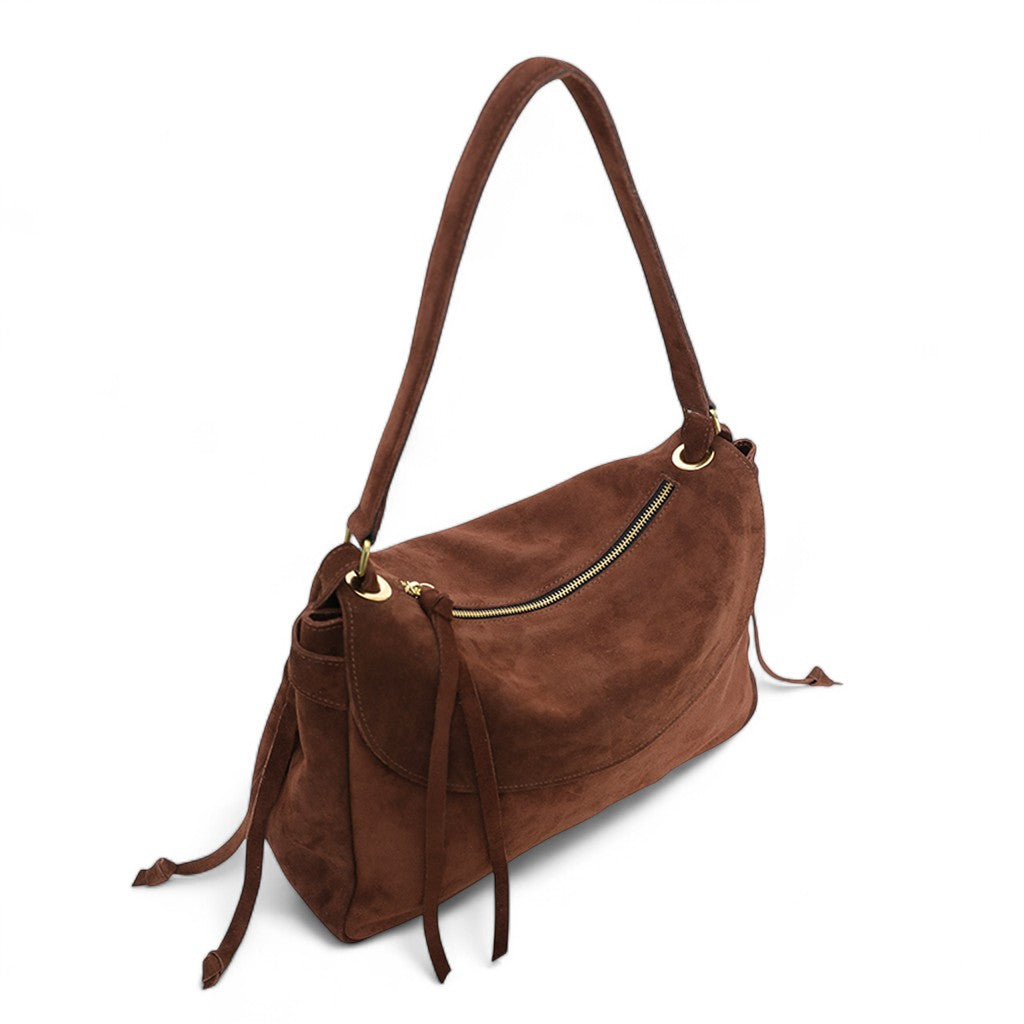 Reese Large Slouchy Shoulder in Espresso Italian Leather Backed Suede