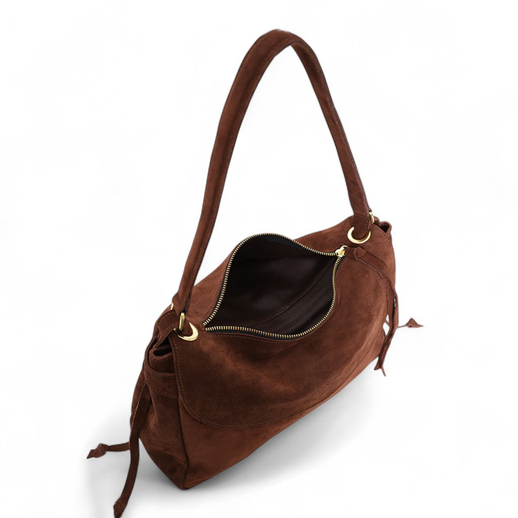 Reese Large Slouchy Shoulder in Espresso Italian Leather Backed Suede