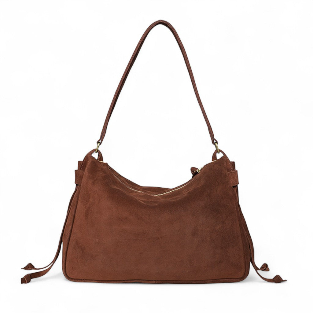 Reese Large Slouchy Shoulder in Espresso Italian Leather Backed Suede