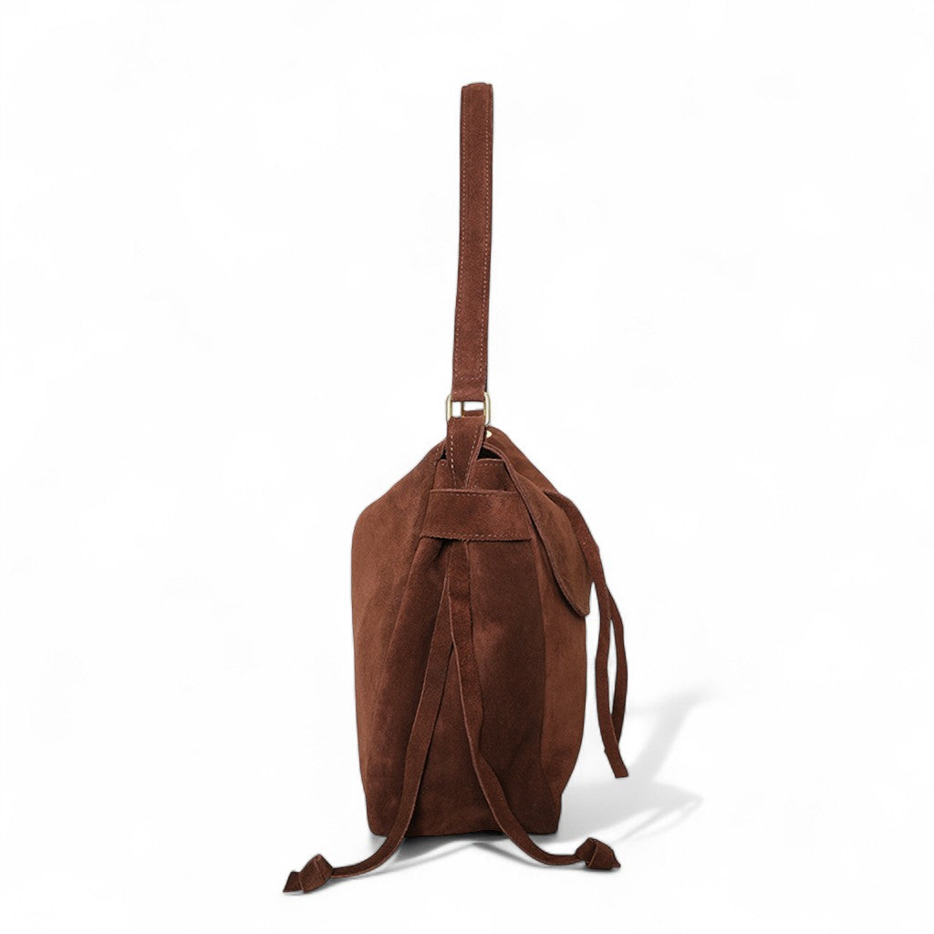 Reese Large Slouchy Shoulder in Espresso Italian Leather Backed Suede