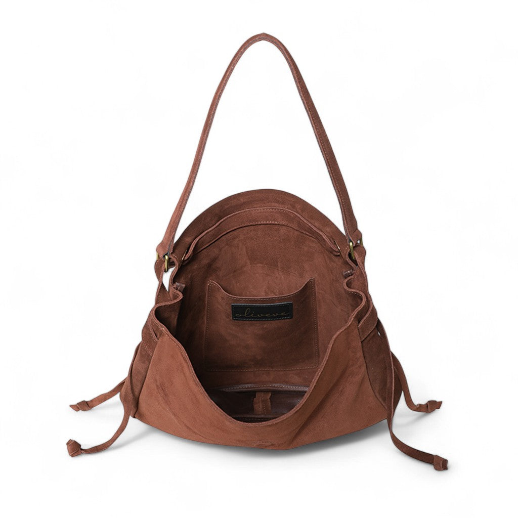 Reese Large Slouchy Shoulder in Espresso Italian Leather Backed Suede