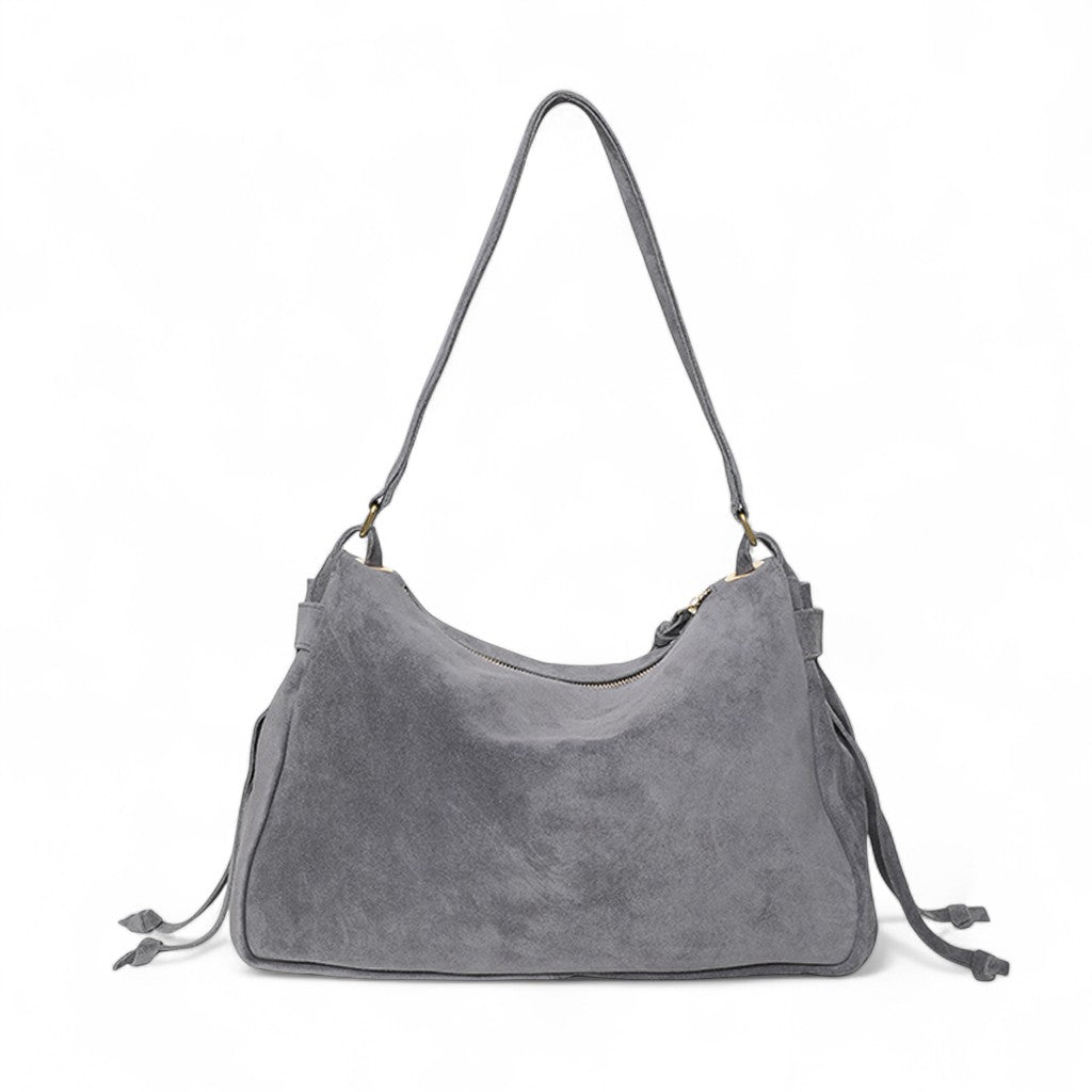 Reese Large Slouchy Shoulder in Slate Italian Leather Backed Suede