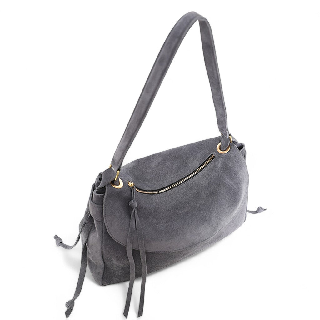 Reese Large Slouchy Shoulder in Slate Italian Leather Backed Suede