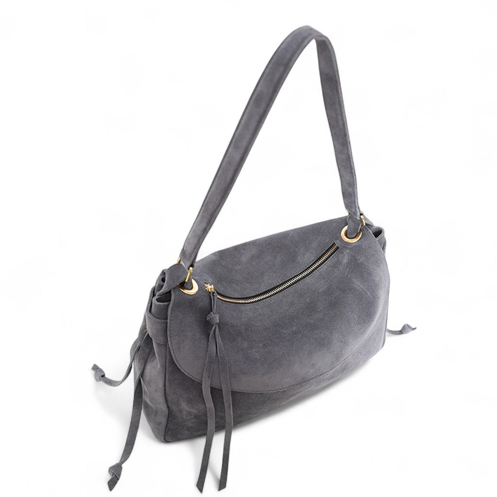 Reese Large Slouchy Shoulder in Slate Italian Leather Backed Suede