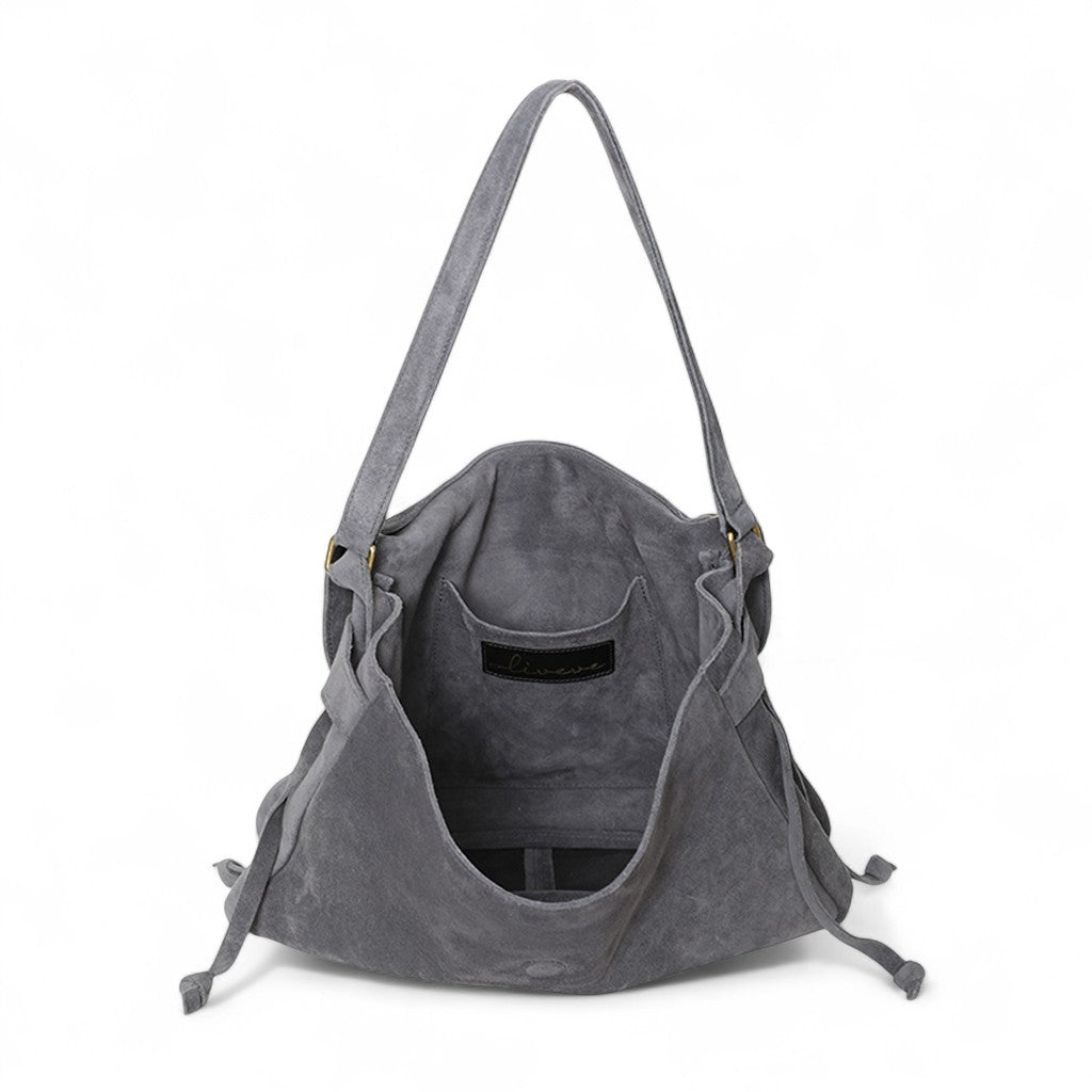 Reese Large Slouchy Shoulder in Slate Italian Leather Backed Suede