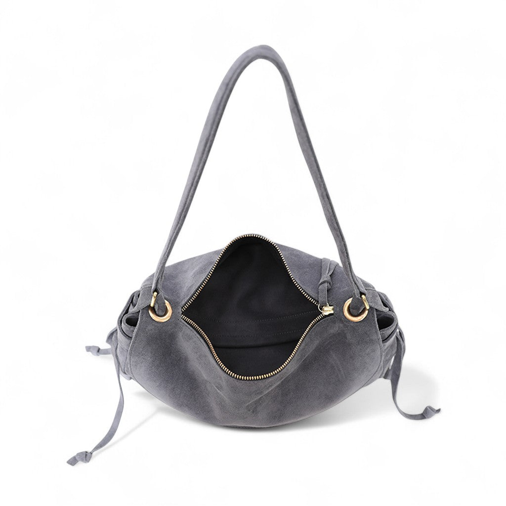 Reese Large Slouchy Shoulder in Slate Italian Leather Backed Suede