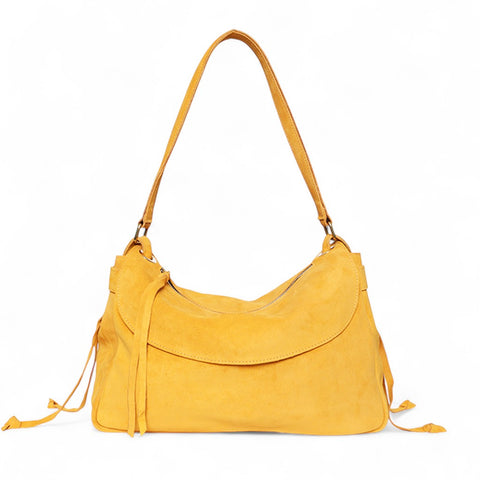 Reese Large Slouchy Marigold in Slate Italian Leather Backed Suede