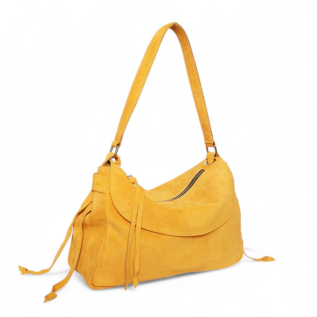 Reese Large Slouchy Marigold in Slate Italian Leather Backed Suede