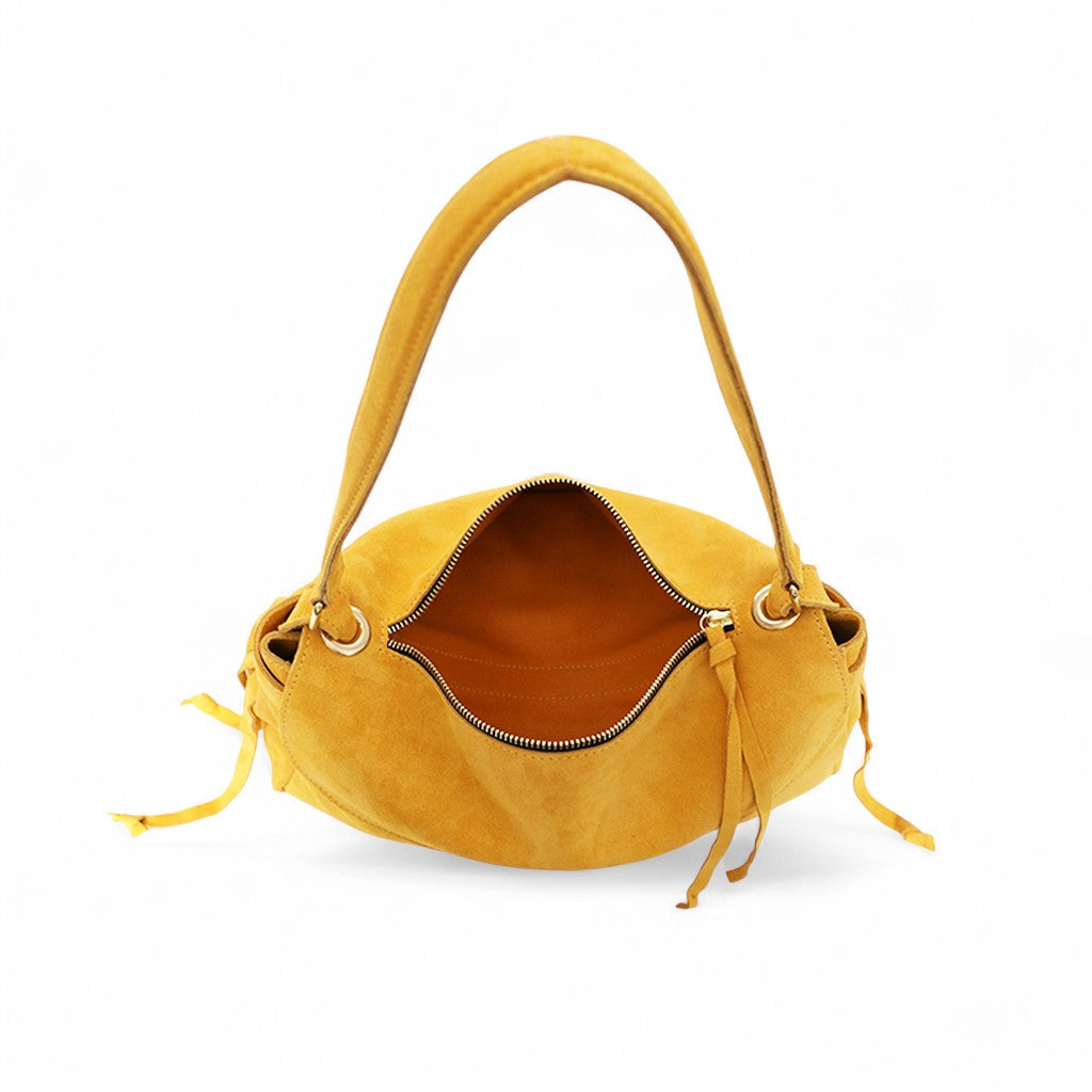 Reese Large Slouchy Marigold in Slate Italian Leather Backed Suede