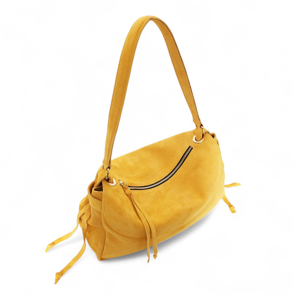 Reese Large Slouchy Marigold in Slate Italian Leather Backed Suede