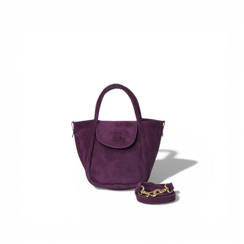 Mini Ellis Top Handle Crossbody in Aubergine Italian Leather Backed Suede