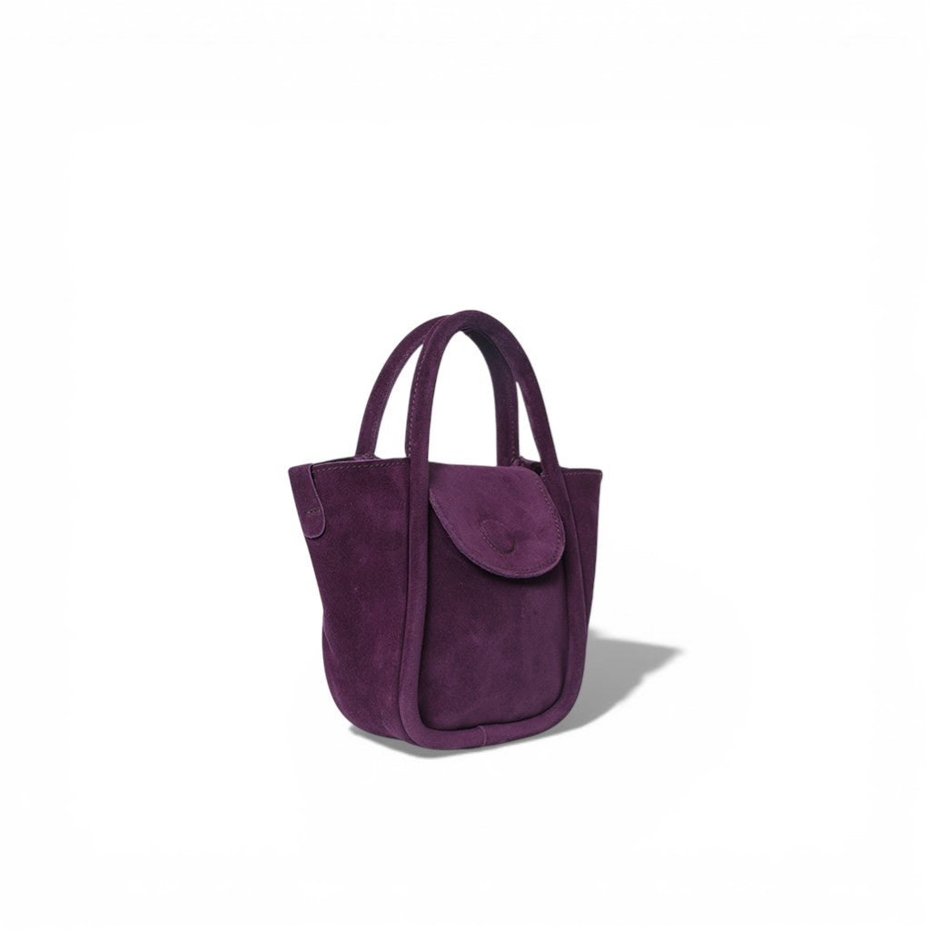 Mini Ellis Top Handle Crossbody in Aubergine Italian Leather Backed Suede