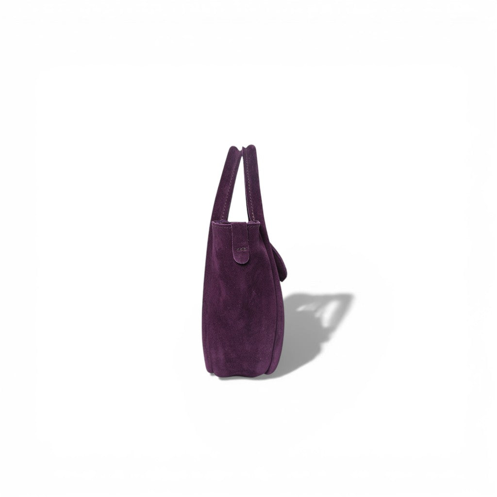 Mini Ellis Top Handle Crossbody in Aubergine Italian Leather Backed Suede