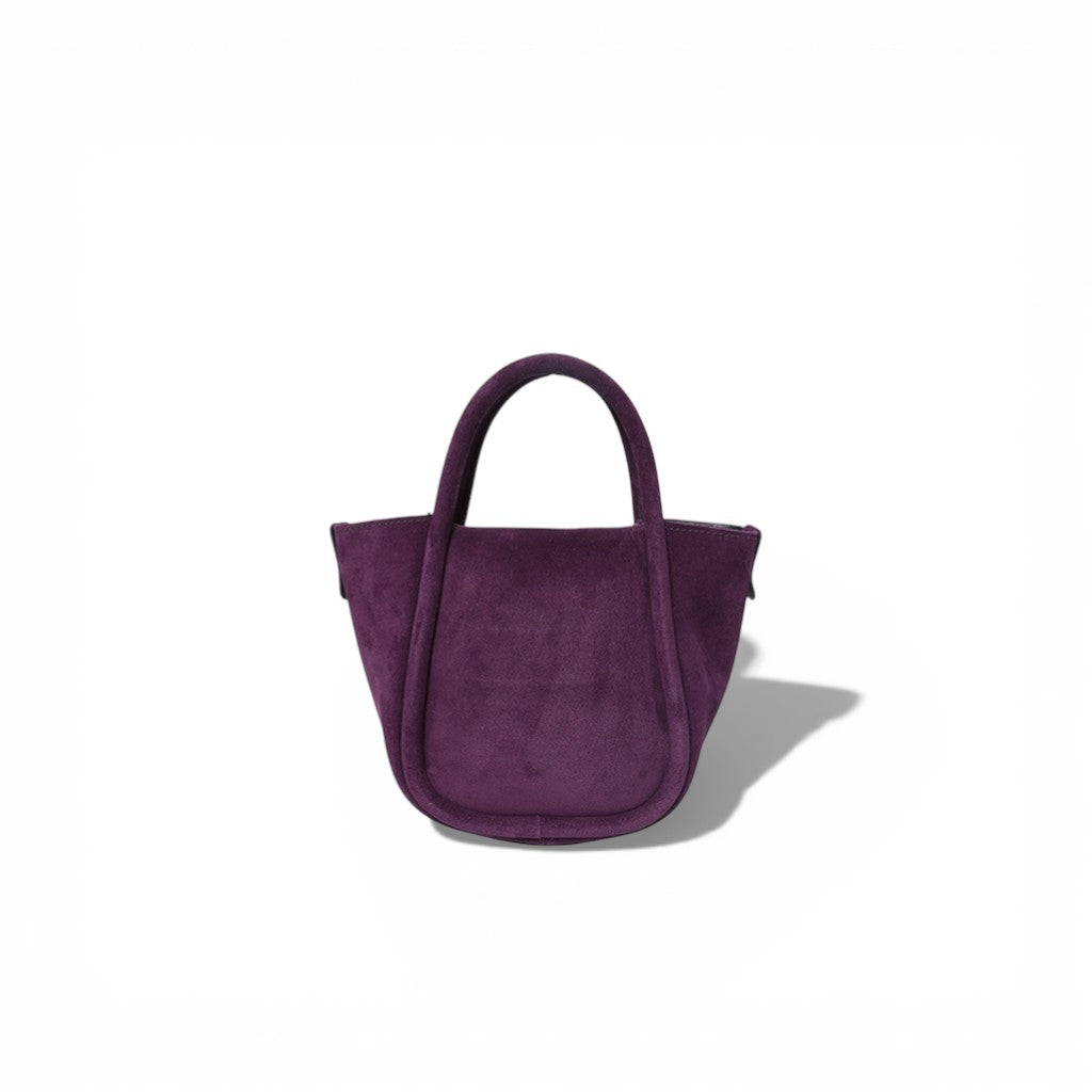 Mini Ellis Top Handle Crossbody in Aubergine Italian Leather Backed Suede