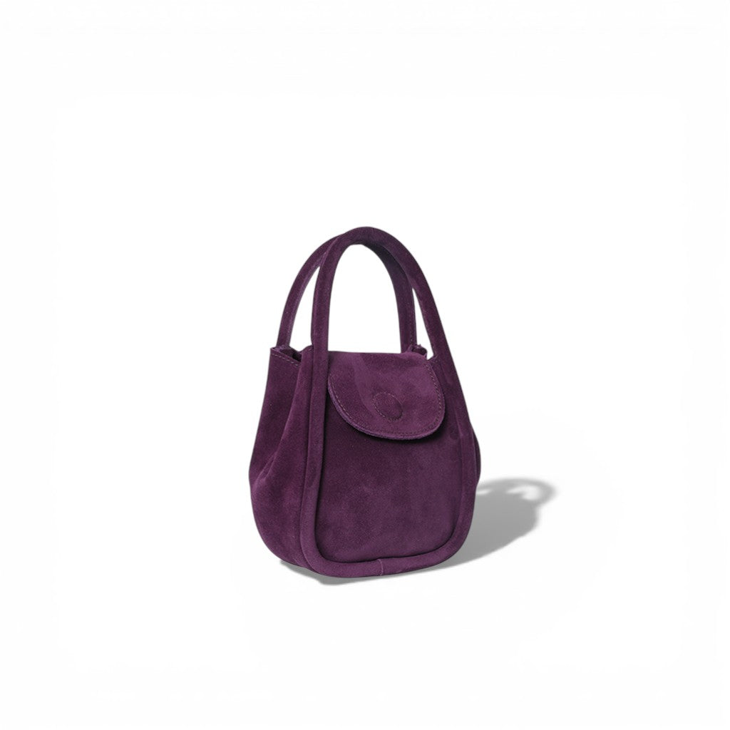Mini Ellis Top Handle Crossbody in Aubergine Italian Leather Backed Suede