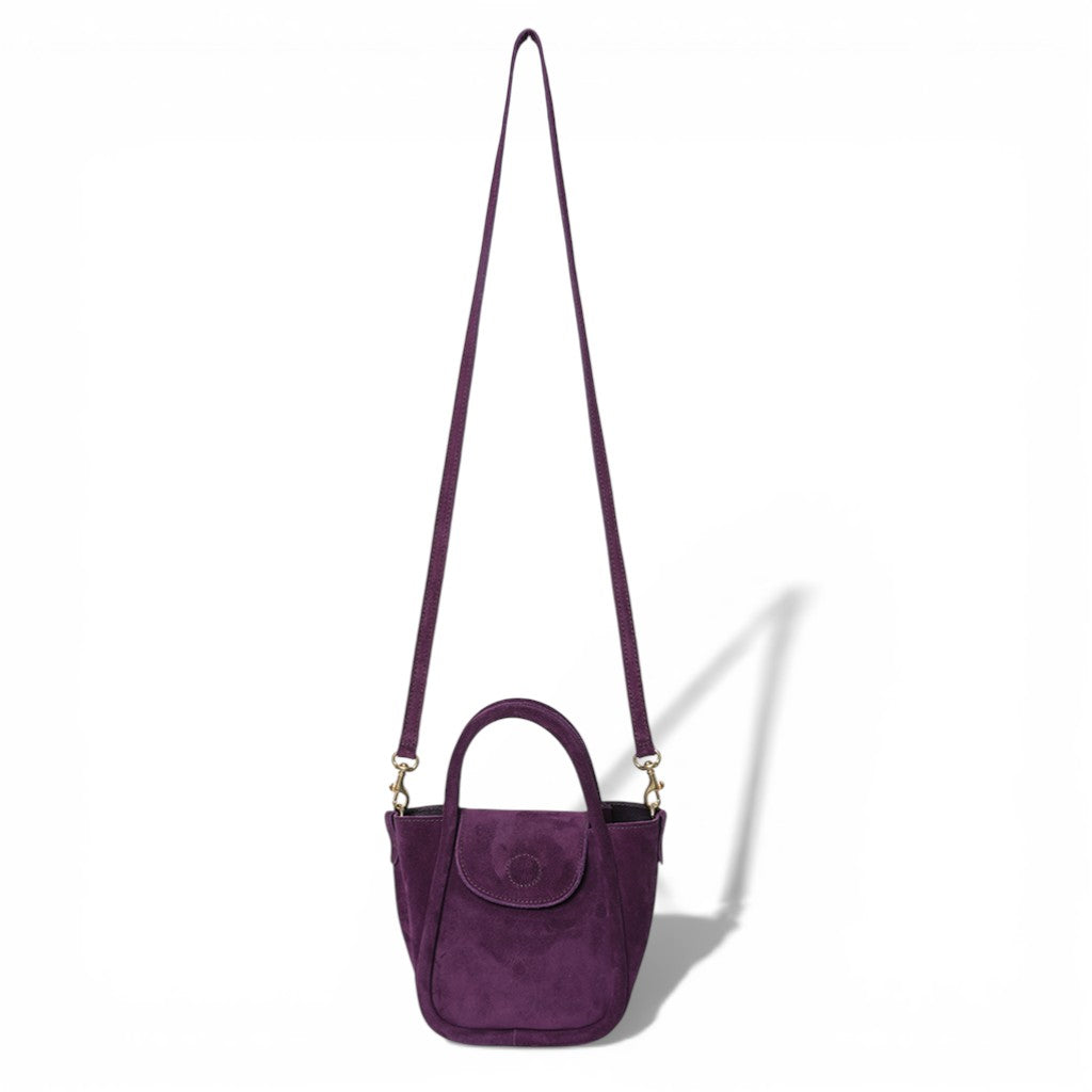 Mini Ellis Top Handle Crossbody in Aubergine Italian Leather Backed Suede